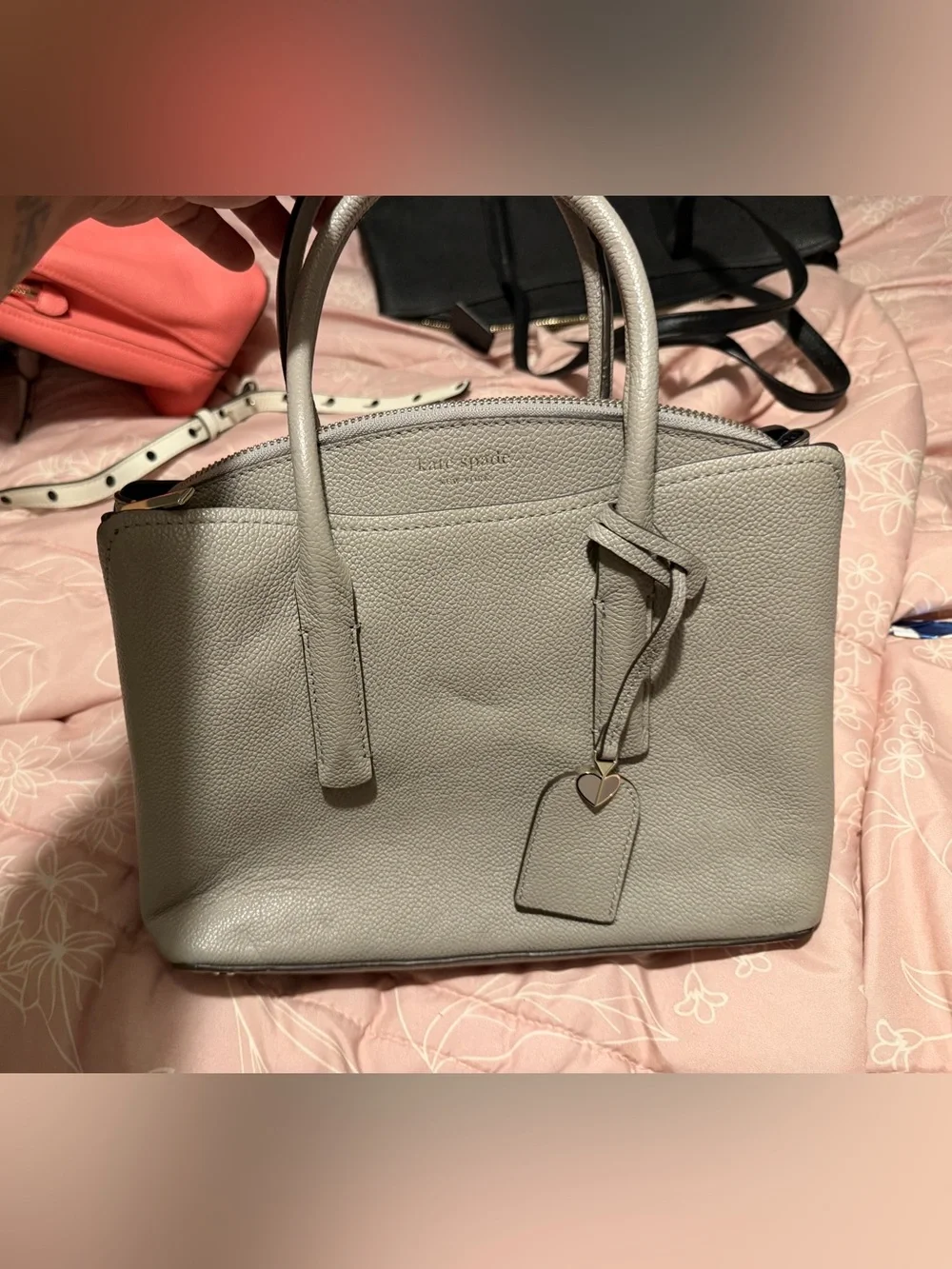 kate spade Pebbled Leather Satchel in Light Gray
